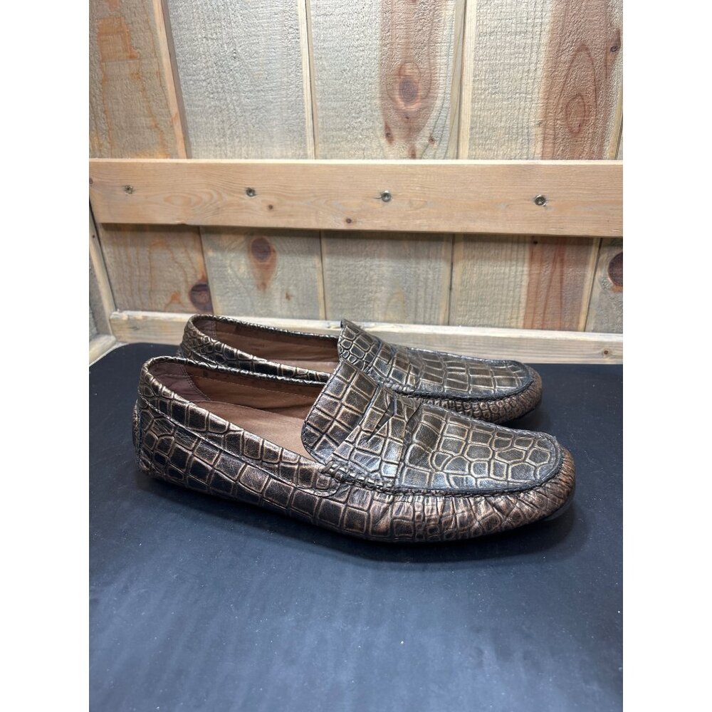Donald Pliner Mens Bronze Crocodile Embossed Leather Loafers Size 10